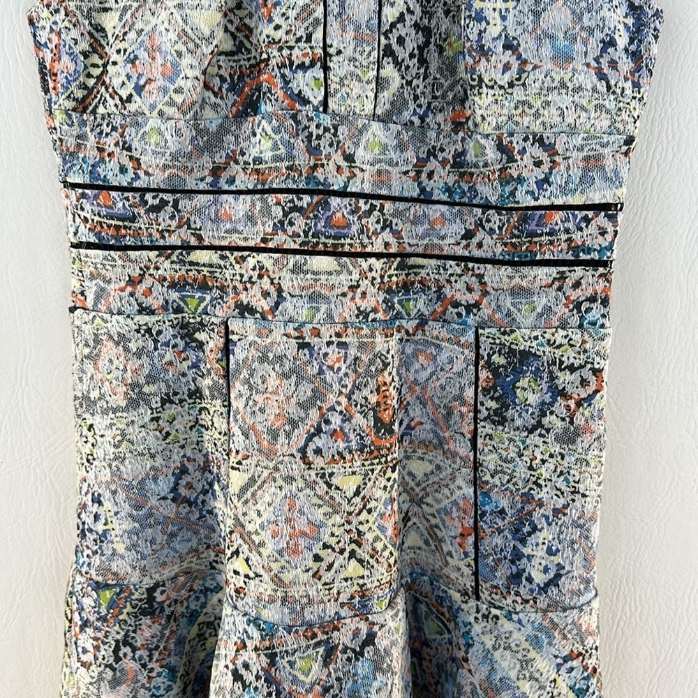Parker Racer Back Jacquard Mosaic Print Tulip Mini Dress - Picture 4 of 13